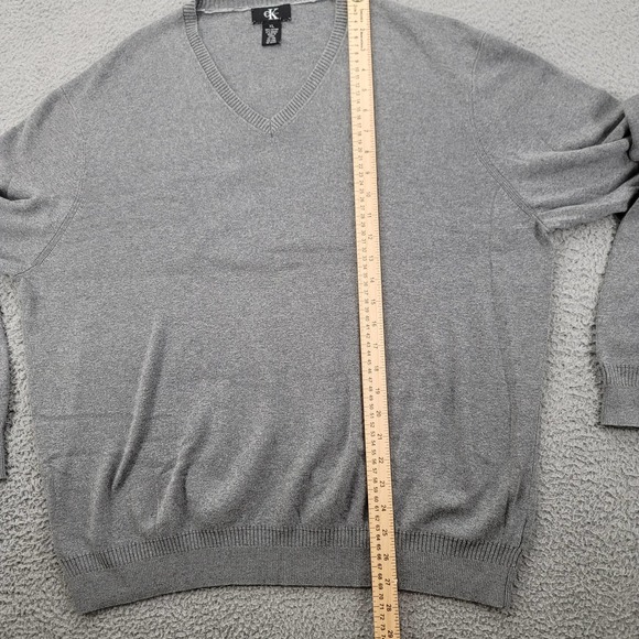 Calvin Klein Sweater Mens XL Gray V-Neck Long Sleeve Pull over Elastic Waist - Picture 11 of 14